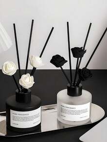 Black White Minimalist Reed Diffuser Set (Includes Reed Diffuser Sticks And Rose Bouquet) | 100ml No-Fire Aromatherapy | Long-Lasting Home Fragrance | Rose Scented Diffuser With Sticks, Room/Bedroom/Home Deccor, Car/Home/Bathroom Accessaries, A-Ir Up Bottle, Room Freshener, Car Air Freshener, Wedding Decorations, Gifts For Women/Mother's Day - Fragrance - View 4