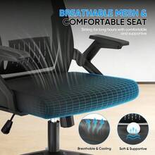 Ergonomic Office Chair With Flip-Up Armrests & 3D Headrest, Swivel Mesh Desk Chair Executive Computer Chair For Home Office Study, 260 LBS Capacity, - With Headrest - View 9