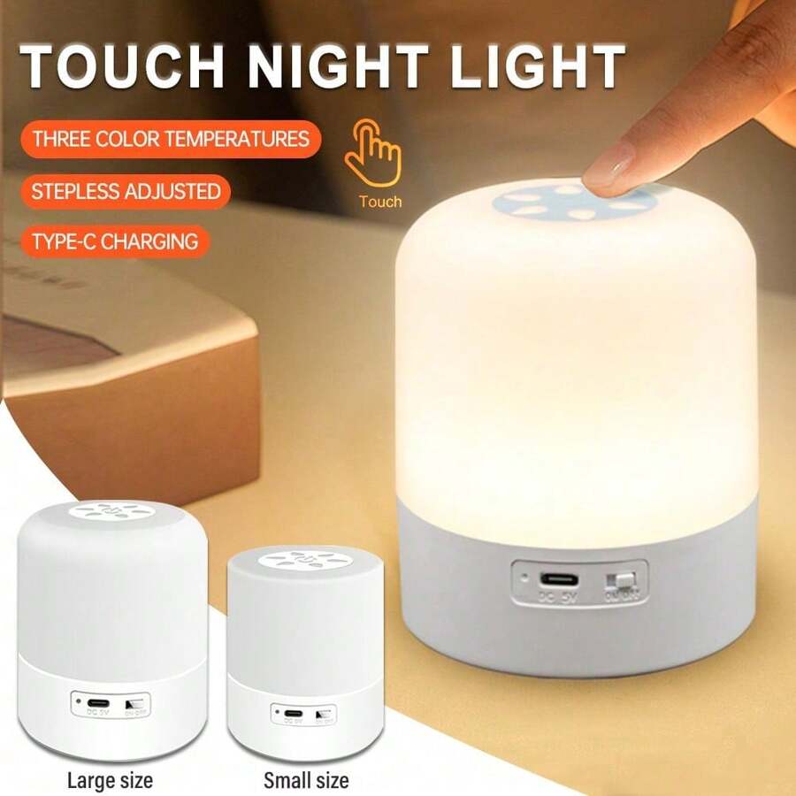 LiHangStar LED Night Light, USB Rechargeable Bedside Lamp, Touch Sensor, Dimmable Table Lamp, Color Temperature Adjustable, Suitable For Bedroom, Living Room, Corridor, Kitchen, Wardrobe, Warm Light/White Light