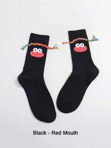 1/2/3 pares de calcetines divertidos para mujer, calcetines de tripulación con gran boca trenzada de estilo Ins feo lindo, patrón 3D de gran boca extravagante, elásticos, transpirables y absorbentes, adecuados para primavera, verano, otoño, invierno, uso casual con zapatos de lona, tenis gruesos - Multicolor - Ver 7