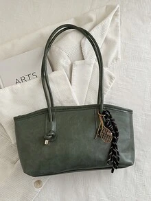 1pc Vintage Oily Leather Handbag, Knotted Handle Design, Convertible To Shoulder Bag And Tote Bag, Suitable For School And Work Commute, Multi-Functional Tote Bag (Actual Product Color May Vary Slightly Due To Lighting And Angle During Photography) - Green - View 9
