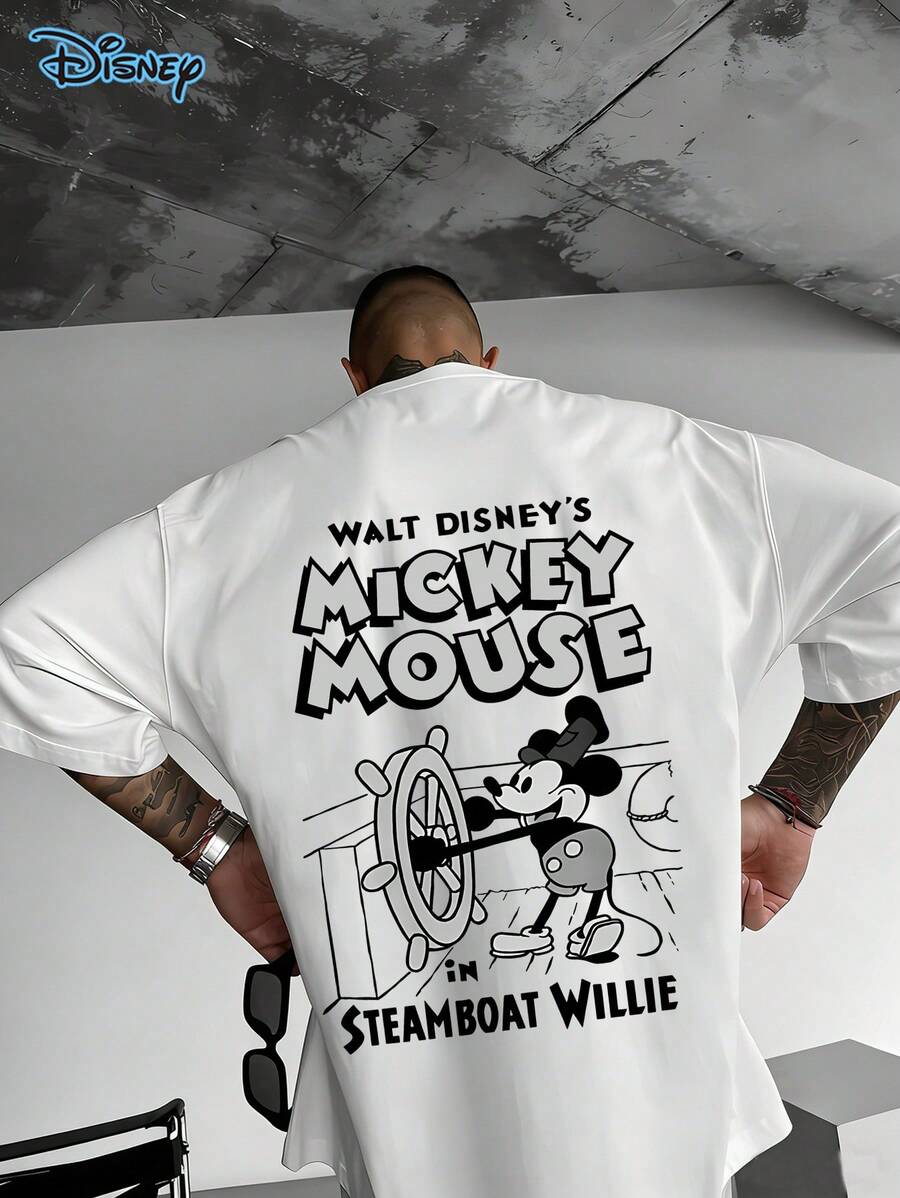 Fashionable Classic Mickey Mouse T-Shirt, Mickey Cartoon Opening Tee, Disney Cruise Sweatshirt, Disney Adventure T-Shirt, Mickey Cruise Shirt,220g Pure Cotton Disney Printed Round Neck Short Sleeved T-Shirt, Disney Shirt, Streetwear, Suitable For Gatherings, Daily Wear, And Vacations, Men's Gifts - trắng - Xem 1