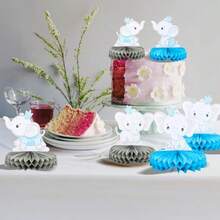 DGyufise 6Pcs It's A Boy Baby Shower Table Toppers Centerpieces Elephant Honeycomb Table Centerpiece For Elephant Theme Gender Reveal Baby Shower Birthday Party Table Decorations Plies Blue - Blue - View 5