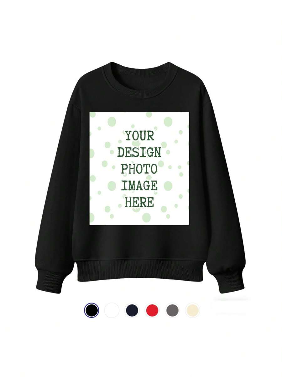 Oversized Custom Sweatshirt For Men Women Unisex | Personalized Print Plus Size Pullover - Add Your Image Photo Design Special Gift - Solid Crew Neck Long Sleeve Soft Comfortable Casual Workout Sportswear - màu đen - Xem 1