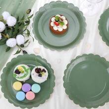 24 Pcs Sage Green Paper Plates 9 Inch Scalloped Dessert Plates - Disposable Sage Green Cake Plate - Shower Birthday Party Wedding Bridal Party Supplies - 鼠尾草綠 + 24 件 - 查看 6