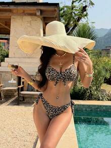 New Leopard Print Sexy Spaghetti Strap Bikini Two Pieces Swimwear, Summer Beach Vacation Style For Women - Multicolor - View 3