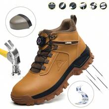 Men's Safety Shoes, Lightweight And Breathable Anti-Shatter Work Shoes, Low-Top Steel-Toe Shoes, Yellow Color, Puncture-Resistant Safety Boots, With Super Flexible Upper, Rotating Button Design For Easy On And Off, Construction Work Protection Shoes, Suitable For All Seasons - gừng - Xem 13