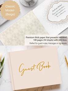 Libro de visitas de boda, libro de visitas con tapa dura adecuado para fiestas, baby showers, reuniones de cumpleaños - Beige 1 - Ver 5