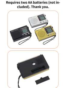 便携式 AM/FM 收音机，全频段收音机，单声道，数字处理芯片，电池供电，超长续航，带闹钟和睡眠功能，复古全频段收音机 - 金色 - 查看 6