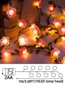 1m/2m Pink Sakura Flower String Lights, Pink Fairy Sakura Flower Vine LED Lights, Suitable For Bedroom, Window, Wall, Wedding, Birthday Party, Gift - Multicolor - View 12