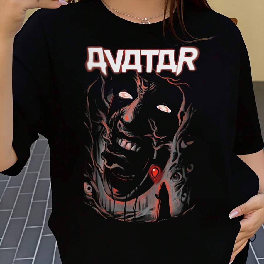 Men & Women' Ava tar Screaming Face T-ShirtSuper Soft Breathable Cotton Crew Neck Tee with Ava tar Themed Print Casual Shirt Suitable for Seasons Machine Washable for Parties Casual Attire 100% cotton 1PC 180g - Negro - Ver 1