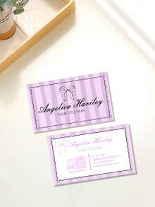 200/500/1000pcs Customize Whimsical Wavy Business Card Template, Personalized QR Code, Aesthetic Business Business Card, Elegant Luxury Editable Calling Card, Bow Striped Business Card, Small Business Owner Business Card, Influencer Business Card, Bridal Planner Business Card, Personalized Gifts - Multicolor - View 4