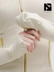Lululemon Define Cropped Jacket Nulu-For Yoga Gym Running-Sweat-Wicking-Yoga-All Seasons Sport-Spring/Summer-Autumn/Winter-Back To School - Bone/Gold - 查看 5