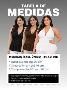 Blusa Canelada Plus Size Peplum Modelo Halter Verão Confortável Elegante Veste do GG ao G2 - Branco - Visão 3