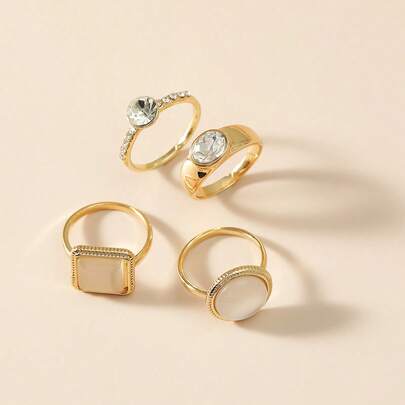 4 pièces/set Bagues en diamant et jade convenant pour un port quotidien pour femmes