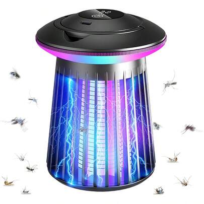 Lámpara matamosquitos eléctrica actualizada 2026, trampa de mosquitos por electrocución de 4200V apta para interiores y exteriores, luz nocturna LED recargable - Aplicable para el hogar, camping, patio trasero, balcón