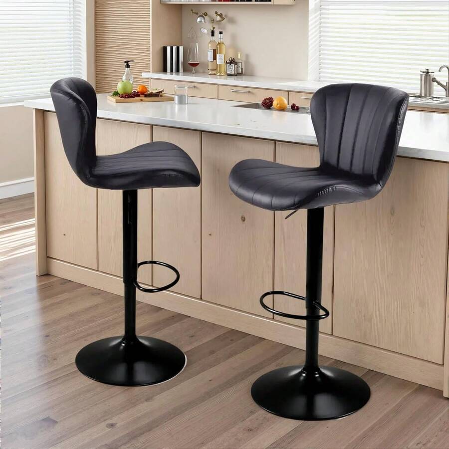 Ensemble de 2 tabourets de bar, chaises de cuisine, tabourets de bar réglables en hauteur, pivotants, bien rembourrés, pour bar, cuisine, salle à manger