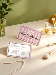 200/500/1000pcs Customize Whimsical Wavy Business Card Template, Personalized QR Code, Aesthetic Business Business Card, Elegant Luxury Editable Calling Card, Bow Striped Business Card, Small Business Owner Business Card, Influencer Business Card, Bridal Planner Business Card, Personalized Gifts - Multicolor - View 8
