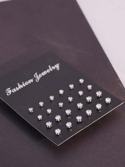 24pcs/Set Stainless Steel Cute Mini Fashion Stud Earrings Set