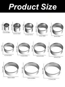 11/12pcs Set Fondant Cookie Cutters, Round Metal Baking Rings, Reusable, Pie Crust Cutter, Kitchen Baking Pastry DIY Tools, Suitable For Cake Decorating, Soft Candy Cookies, Mousse Cake, Dough Cutting, Cookies, Donuts - Silver - View 3