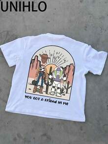 Disney UNIHLO You Cot A Friend In Me  Pattern Print  Summer Casual Versatile Pure Cotton T-Shirt Suitable For Any Place - trắng - Xem 4