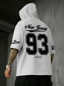 Men's Casual Versatile Numeric & English Slogan Printed Hooded Short Sleeve T-Shirt, Spring/Summer - White - View 1