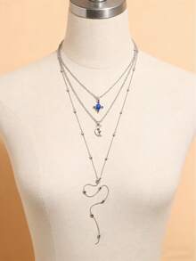 1 Set Summer Beach, Daily, Travel, Home Party, Evening Wear Multilayer Elephant, Moon, Shell, Geometric Necklace For Women - Silver - View 15