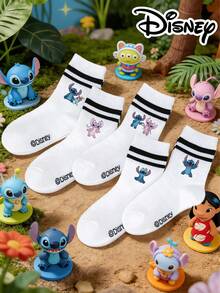 Disney 05.01.2010 Edycja Specjalna – Ręcznie szyte skarpetki do kostek dla dziewczynek/chłopców, prezent na co dzień/imprezę/Wielkanoc/wiosnę-lato, skarpetki dziecięce z motywem aniołków z serialu animowanego. Czarne skarpetki do połowy łydki z podwójnym białym paskiem. - Wielokolorowe - Zobacz 11