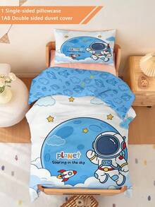 2件套幼儿床上用品套装 儿童太空宇航员图案 儿童太空宇航员被套套装（四季系列） 双面被套套装 适用于婴儿和儿童 可机洗 适合新生儿床 婴儿床 节日送礼佳品（1个单面印花枕套 + 1个双面印花被套，不含填充物） 枕套为单面印花，尺寸为40x60厘米 100%涤纶 - 彩色 - 查看 1