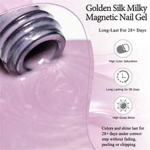 MEET ACROSS 1pc Golden Silk Milky Cat Eye Gel Nail Polish , 7ml Nude Pink Gold Light Jelly Glass Beads Effect Cat Magnetic Gel Polish , Semi Permanent Soak Off UV Gel Varnish For Summer Nails, Manicure Nail Art DIY For Home And Salon Nail Supplies - Hồng - Xem 3