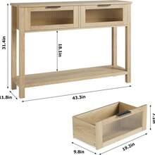 Mesa consola de madera para entrada, 2 niveles, 2 cajones de vidrio, estante de almacenamiento - Ideal para recibidor, sala de estar, cocina u oficina - Perfecta como mesa lateral o detrás del sofá - Marrón Chocolate - Ver 2