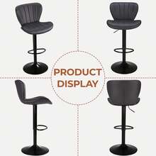 Ensemble de 2 tabourets de bar, chaises de cuisine, tabourets de bar réglables en hauteur, pivotants, bien rembourrés, pour bar, cuisine, salle à manger - Gris - Voir 4