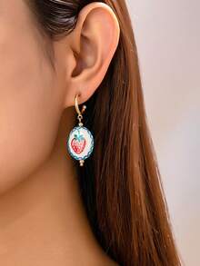 1 Đôi bông tai dáng dài kiểu Bohemian hình cây cọ, anh đào, tôm hùm và cua, làm bằng sứ vẽ tay, chủ đề đại dương và nhiệt đới, trang sức dành cho nữ, thích hợp đeo hàng ngày và đi biển. - Nhiều màu - Xem 13