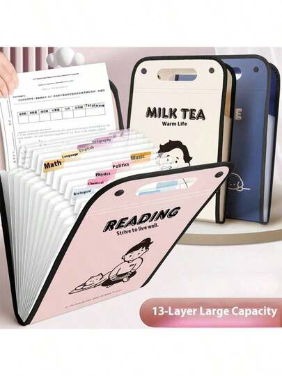 حافظة ملفات A4 عصرية مقاومة للماء، 13 جيب، بنمط الحروف الإنجليزية، حقيبة تخزين أوراق الامتحان، من مادة البولي بروبلين، حقيبة متعددة الطبقات 13 طبقة مع مقبض، حقيبة وثائق للطلاب، منظم ملفات A4