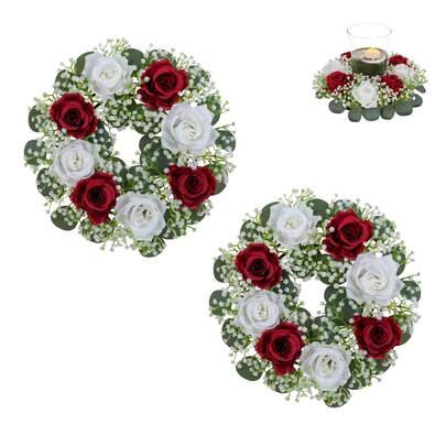 1 pieza Guirnalda decorativa de flores artificiales, corona de rosas blancas y flores estrella adecuada para decoración de hogar, boda, mesa en primavera/verano, decoración floral artificial de primavera/verano