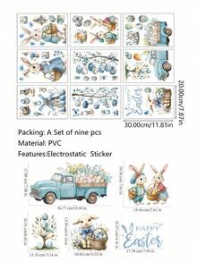 复活节彩蛋凝胶窗贴装饰，可重复使用静电弹簧兔子胡萝卜蝴蝶花朵贴纸，适用于玻璃窗户、门、墙壁，节日派对装饰 - 9Pcs - 查看 15