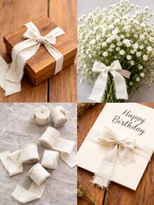 1卷米色丝带，蝴蝶结丝带，礼品包装用品，花束丝带，奶油色丝带，白色丝带，适用于婚礼、生日派对、生日礼物包装、派对回礼、生日礼物、结婚礼物、DIY情人节礼物包装、礼品扎带、手工用品、装饰材料、婚礼装饰、生日装饰、婴儿派对装饰 - 米色 - 查看 3
