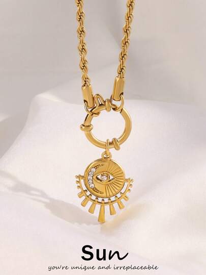 1pc Stainless Steel Zirconia Evil Eyes Pendant Necklace For Women Fashion 18K Gold Plated Chain Necklaces Choker Jewelry