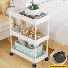 Carrito utilitario de plástico de 4 niveles con asa, carrito de almacenamiento multifuncional para oficina, sala de estar, cocina, organizador de almacenamiento móvil con ruedas 0803 - Blanco y Negro - Ver 8