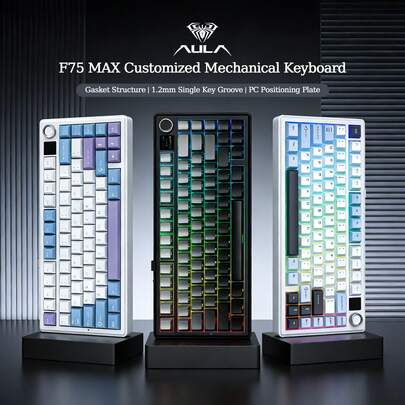 AULA F75MAX Customizable Wireless Mechanical Keyboard, 75% Layout, Gasket-Mount, Hot-Swappable Switches, TFT Display, Metal Knob, RGB Backlight, Wired/2.4G/Bluetooth 3-Mode, For PC/Laptop/Gaming/Office