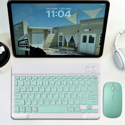 AKKHOO 无线蓝牙键盘鼠标套装，适用于电脑、手机、平板电脑，可充电，静音，迷你键盘鼠标套装