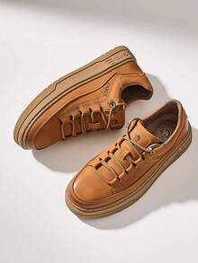 CAMEL CROWN Men's Outdoor Casual Shoes, Thick Leather Sole, Comfortable Low-Top Sneakers - Desert Yellow - View 3