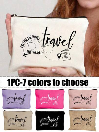 Travel Bag, Travel Document Holder, World Tour Wallet, Passport Holder, Printed Zipper Pouch, Large Capacity Women's Travel Cosmetic Bag, Foldable Portable Storage Bag, Makeup Organizer Bag, Ideal Gift For Her, Friends And Sisters, Zipper Storage Bag, Daily Travel Essentials For Dorm, Satisfy Daily Travel Needs, Graduation, Christmas, Easter, Back To School Gifts