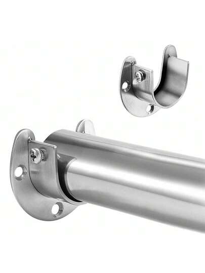 1pc Heavy Duty Stainless Steel U-Shaped Wardrobe, Flange Rod Holder, Closet Rod End Supports