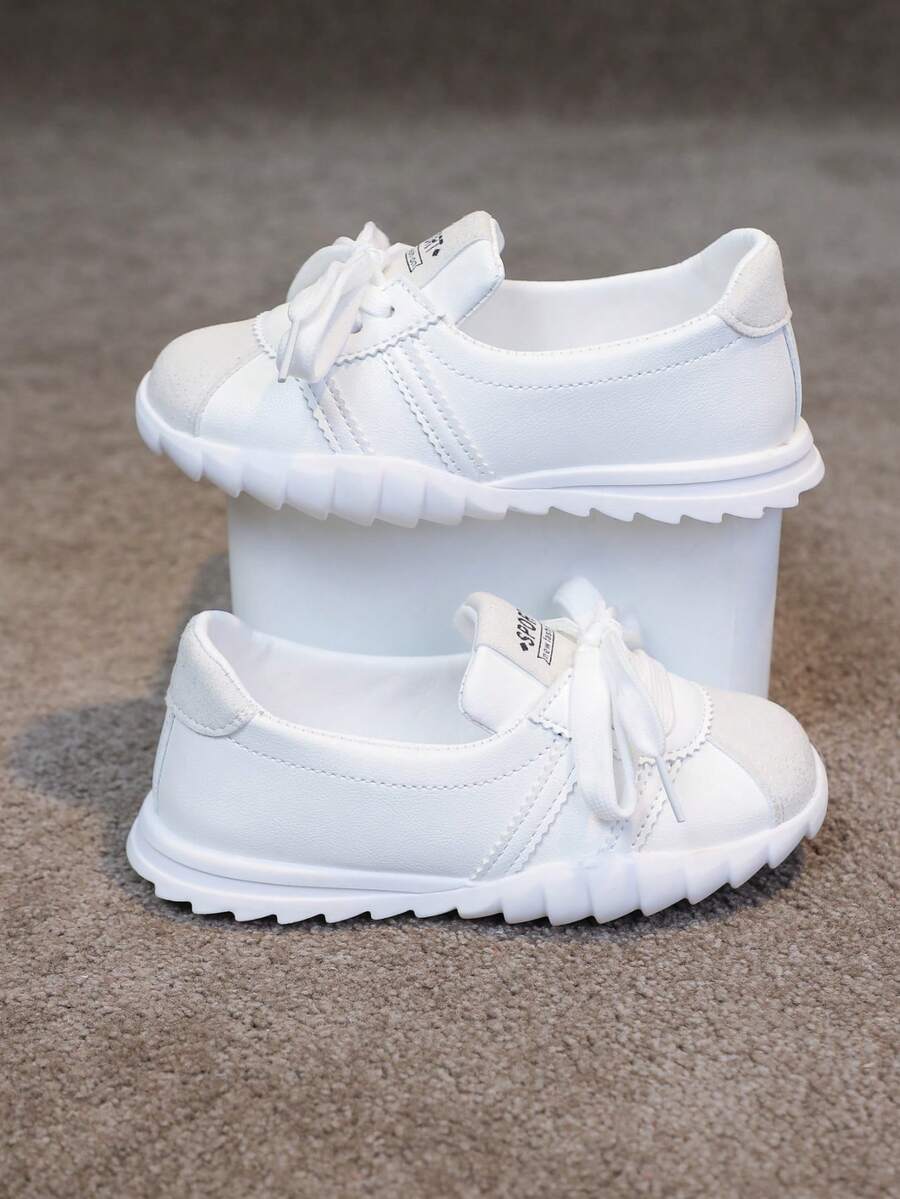 1 Paio di Sneaker Casual Unisex, Scarpe Casual Basse Morbide con Disegno Geometrico e Lacci, Disponibili in Bianco e Nero, Adatte per Escursioni all'Aperto, Uso Quotidiano e Feste in Casa, Scarpe per Bambini e Ragazzi, Suola Morbida in Gomma - Beige - Visualizzare 1