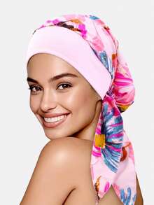 1pc Women's Elastic Wide-Brim Ribbon Sleep Cap, Headscarf Hat, Hair Care Bonnet, Suitable For Daily Use - Multicolor - View 9