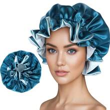 2026 Hot Reversible Double-Layer Satin Bonnet - Luxury Lace Trim Sleeping Cap Hair, Silk-Feel Chemotherapy Headwear, Anti-Frizz Night Hat Curly Hair, Breathable Satin Scarf Cap Hair Loss Care, Elegant Dual-Use Shower Cap - Konglan có thể đảo ngược. - Xem 12