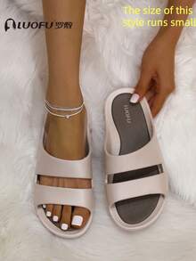 New Fashion Women Slippers, Comfortable Rubber Insole, Outdoor Casual Flip Flops, Slip-Resistant Beach Sandals, Home Shoes - 杏色 - 查看 1