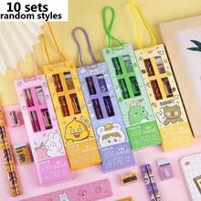 10套铅笔文具礼盒，每套包含5件学习用品：2支铅笔、1个卷笔刀、1块橡皮、1把尺子；卡通图案，可作为学习和考试奖励、节日礼物、办公用品、文具、生日礼物。 - 10套卡通鉛筆套裝隨機款 - 查看 7