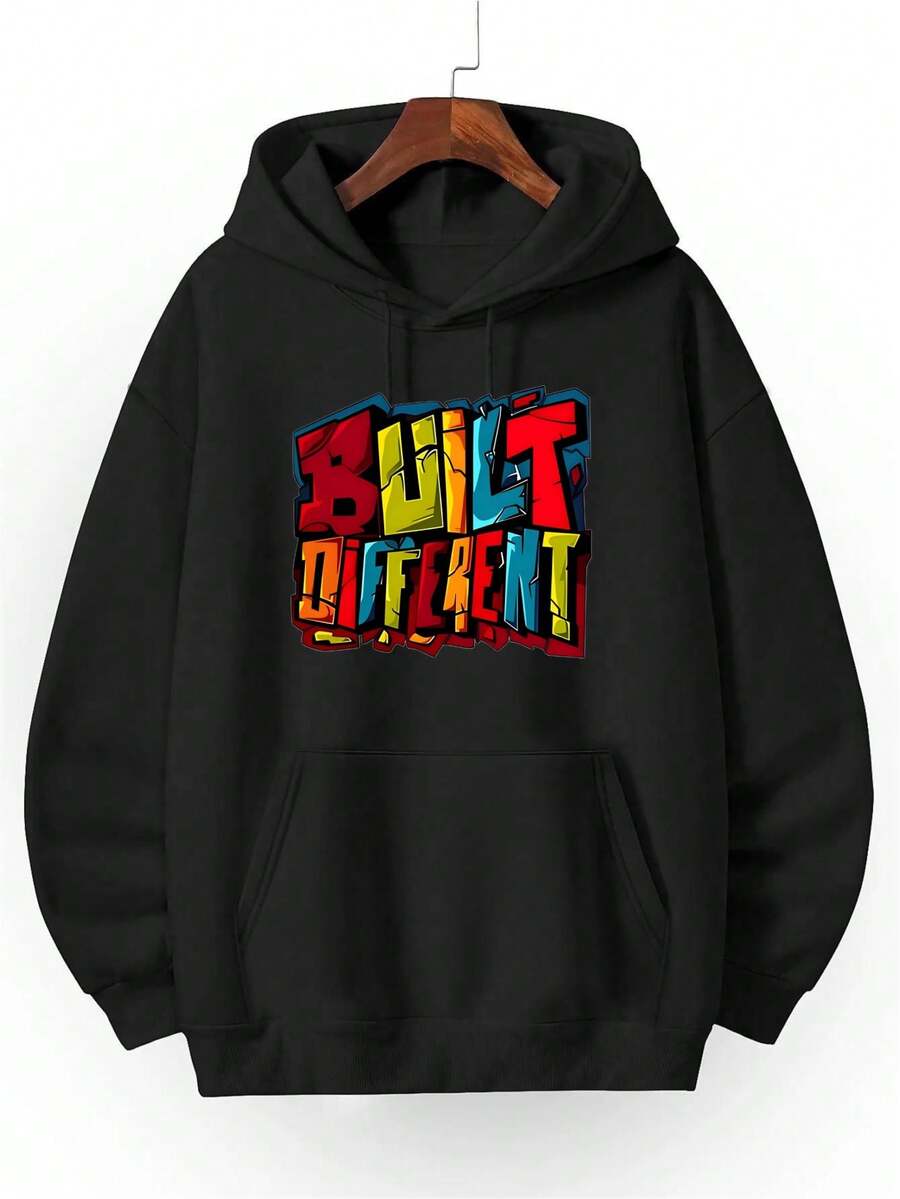 Built Different Print Mens 2 Piece Set Hoodie Sweatshirt Joggers Outfit Polyester Blend Stretch Soft Fleece Loose Fit Machine Washable Fall Winter Workout Running Daily Wear Gift Choice 20251029 - Hoodie - View 1